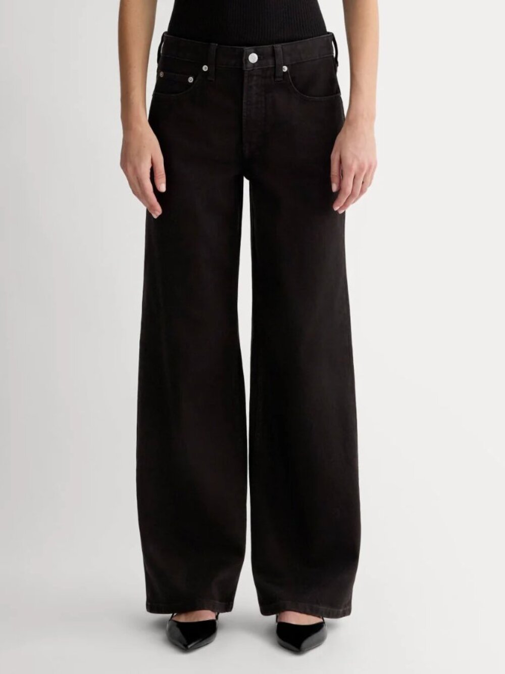 Everlane Women's Size 28 Mid Rise Wide Leg Black Jeans 31 in Inseam NEW